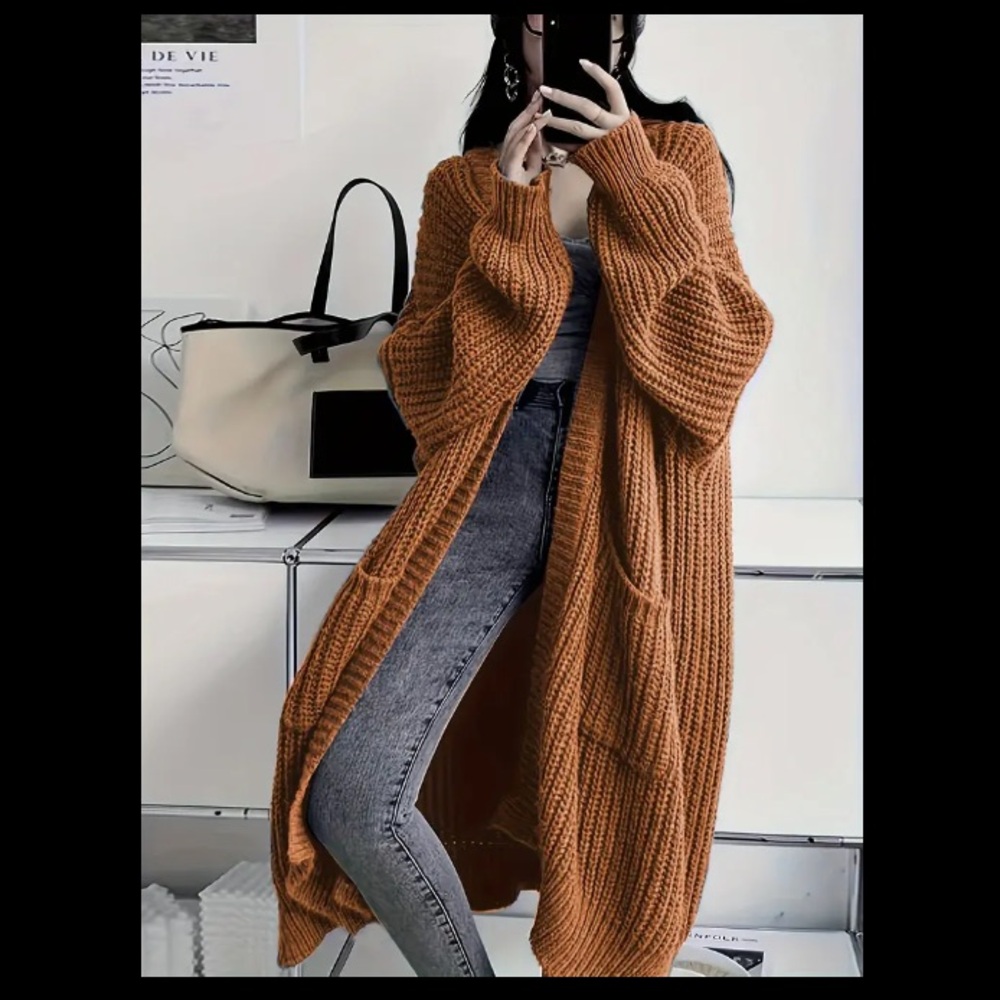 NWT KyeMi BOHO SuperSoft Oversized Knee Length TERRACOTTA BROWN Long Cardigan S